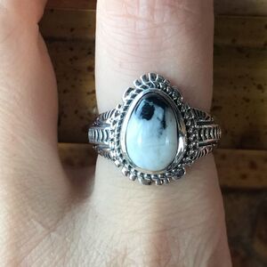 White Buffalo Sterling Silver Ring Size 8